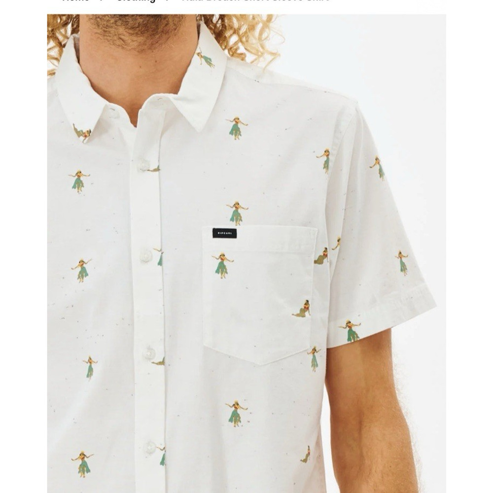 Riptide Cotton Hula Beach Shirt Mens XL Tall White Hula Girl Dancing Hawaii